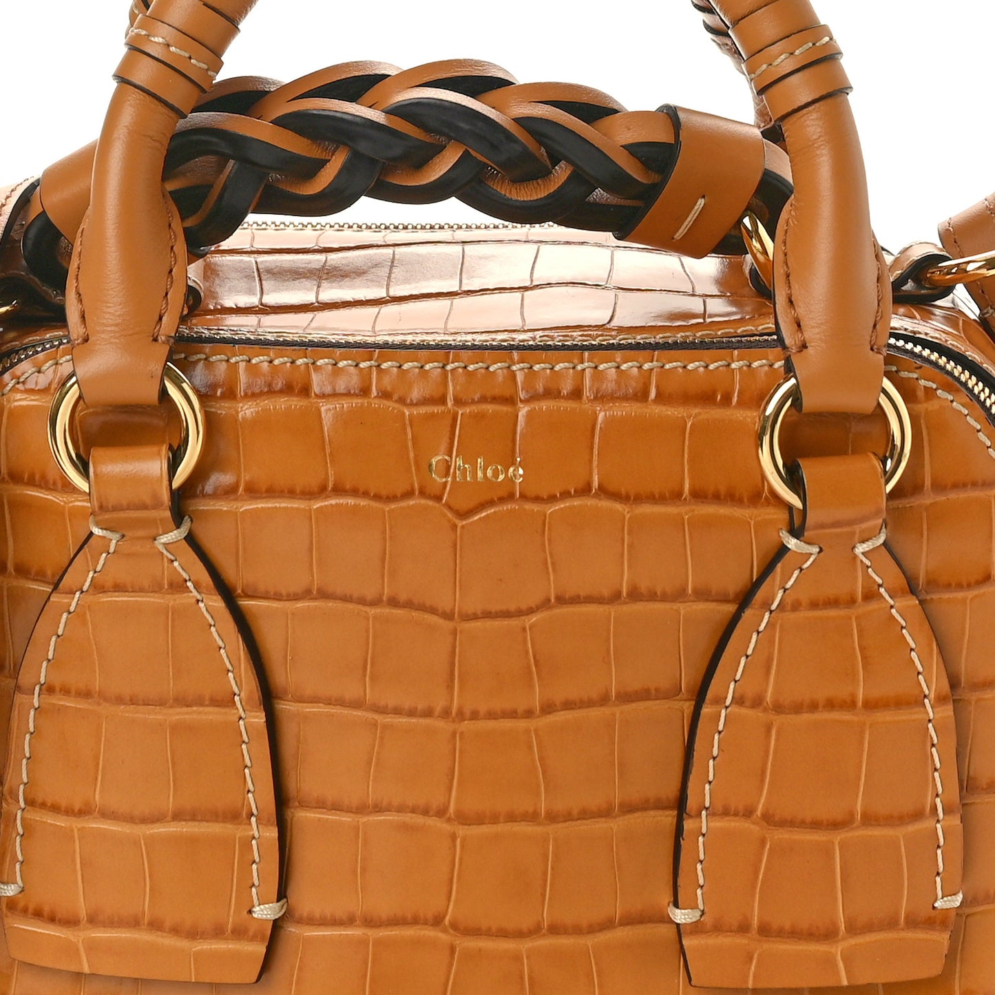 Calfskin Crocodile Embossed Small Daria Autumnal Brown