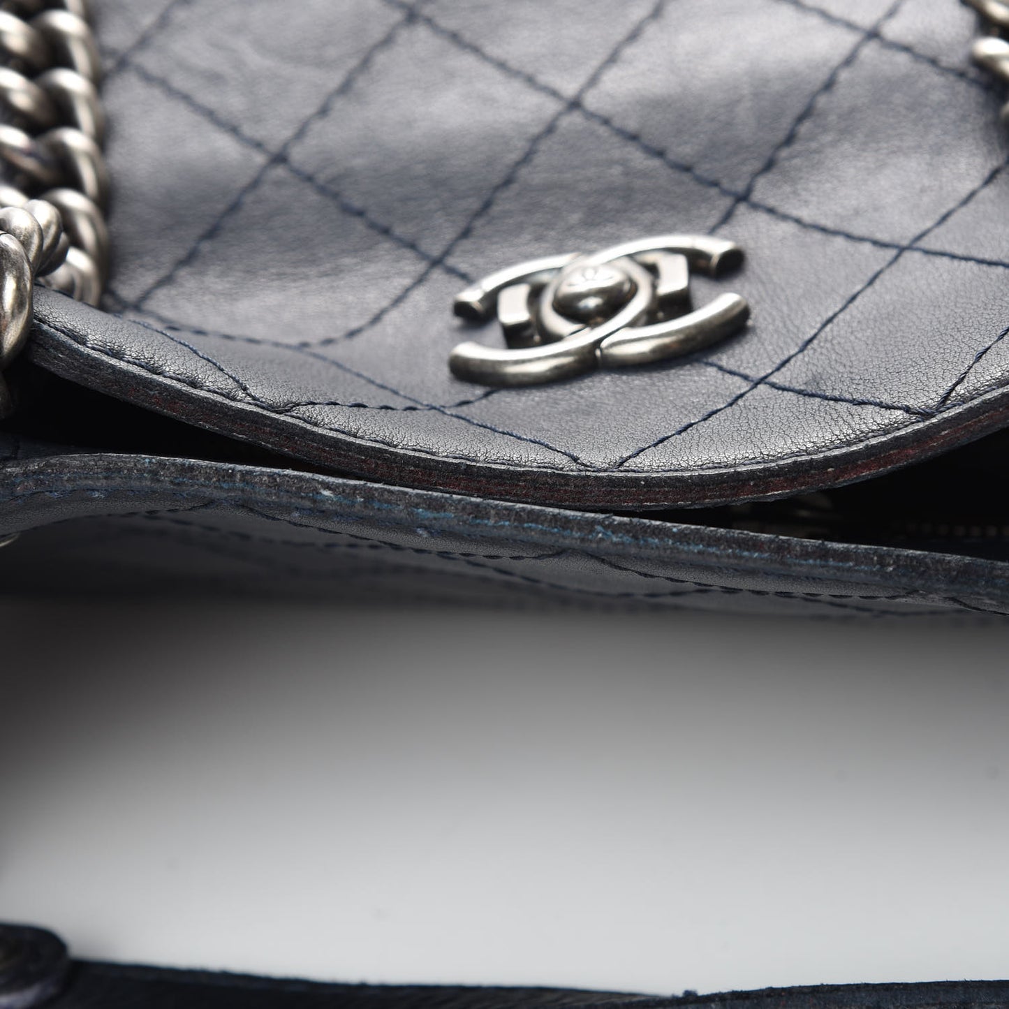 Calfskin Stitched Shopping Tote Blue