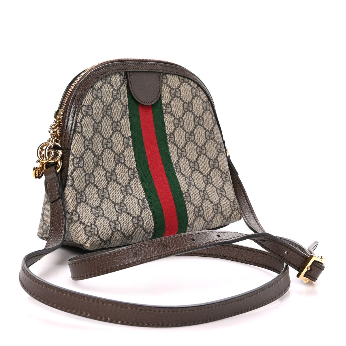 GG Supreme Monogram Textured Dollar Calfskin Web Small Ophidia Dome Shoulder Bag Beige Ebony New Acero
