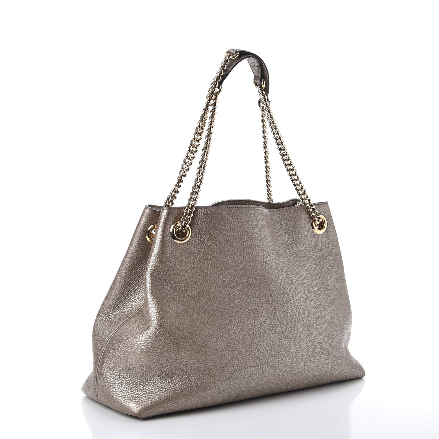 Metallic Pebbled Calfskin Medium Soho Chain Shoulder Bag Golden Beige