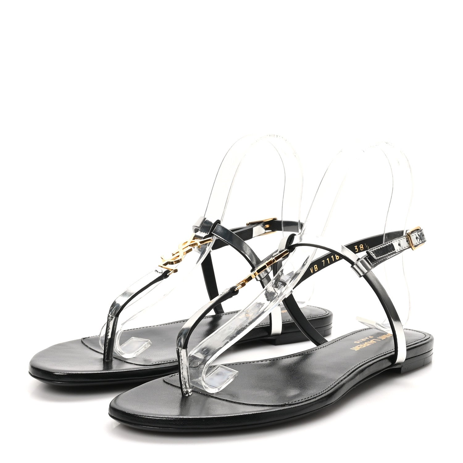Saint Laurent Reflex Soft Lambskin Cassandra Iota 05 Sandals 38.5 Argento 4 of 10
