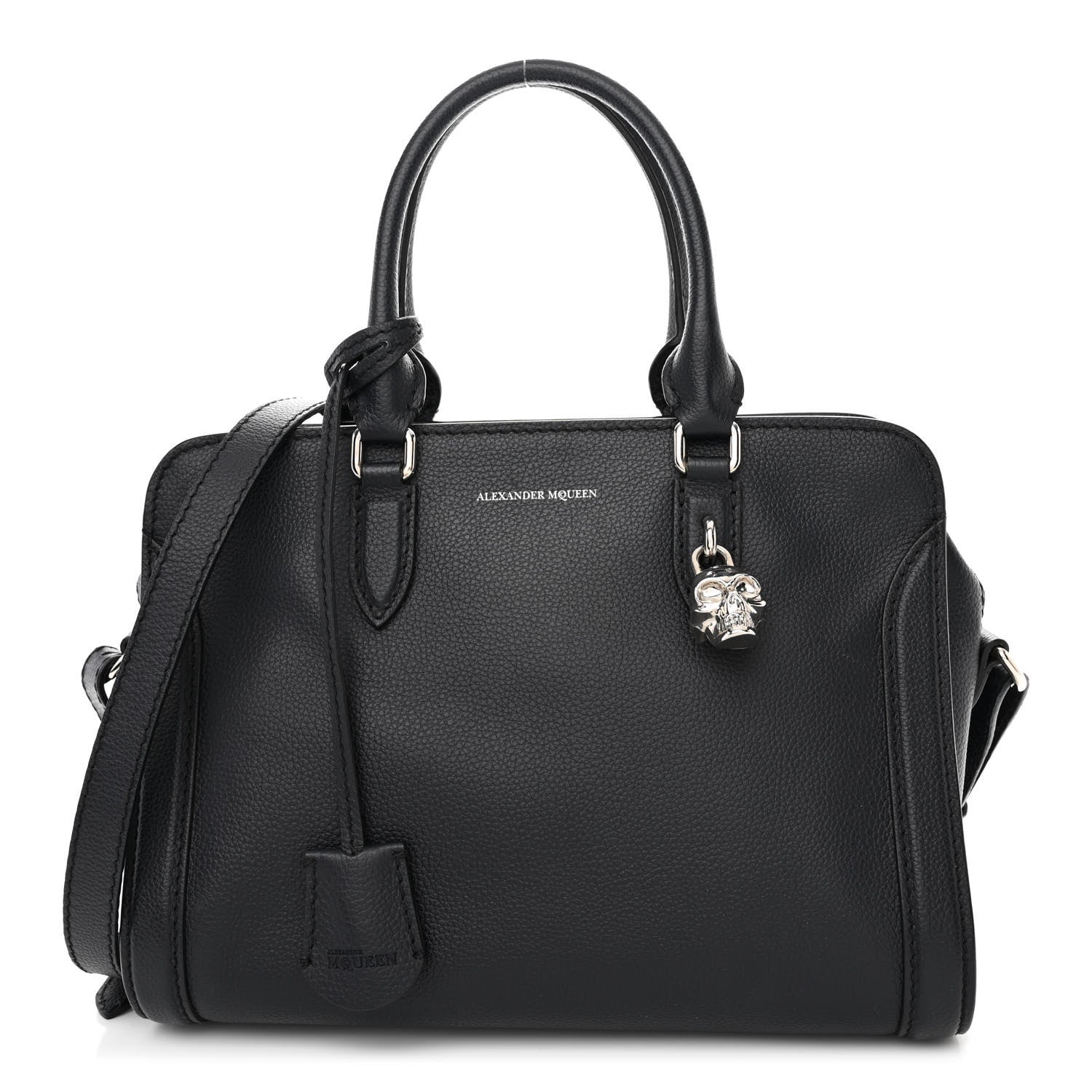Alexander McQueen Pebbled Calfskin Small Skull Padlock Zip Around Tote Navy 1 of 10