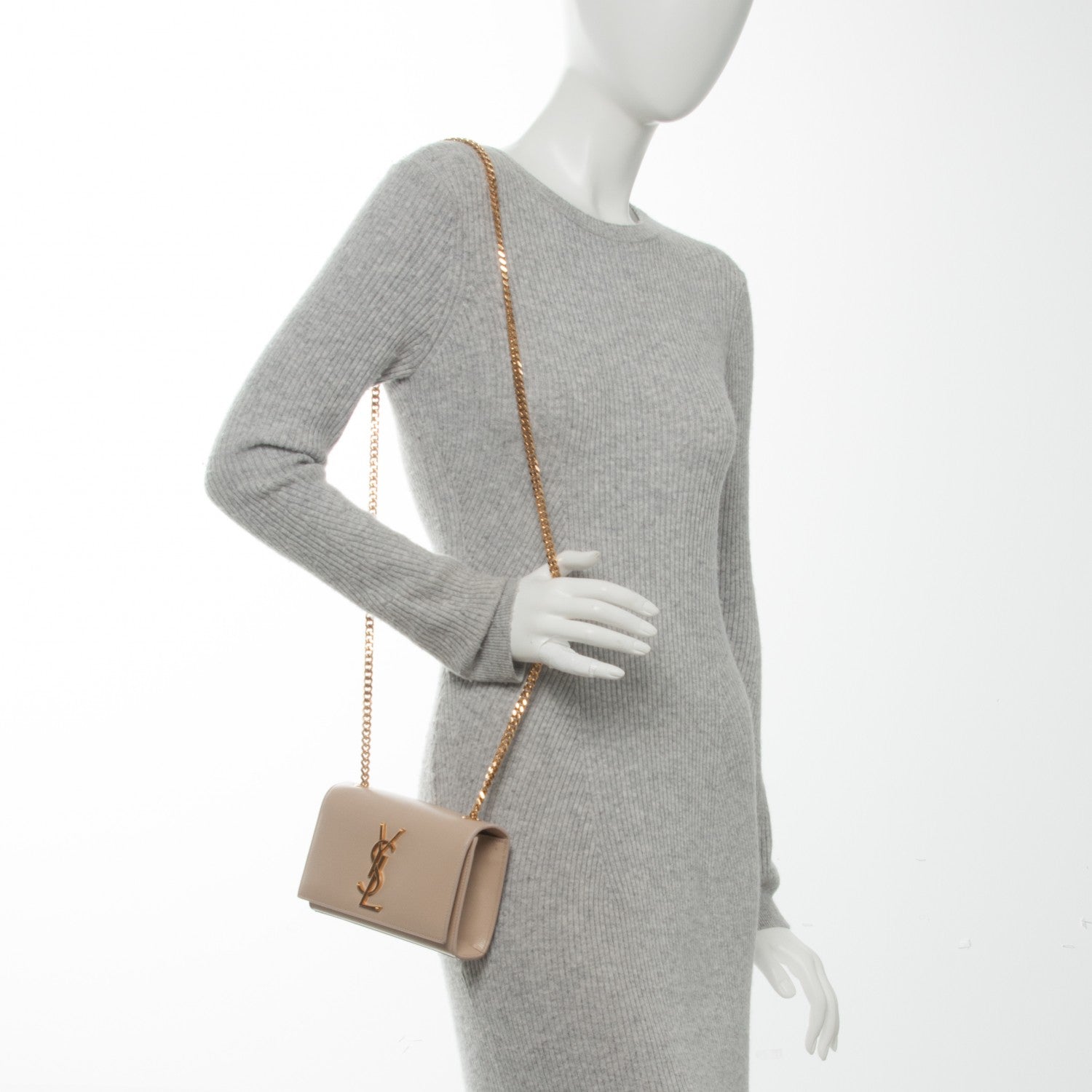 Saint Laurent Grain De Poudre Small Monogram Kate Satchel Nude Powder 2 of 6