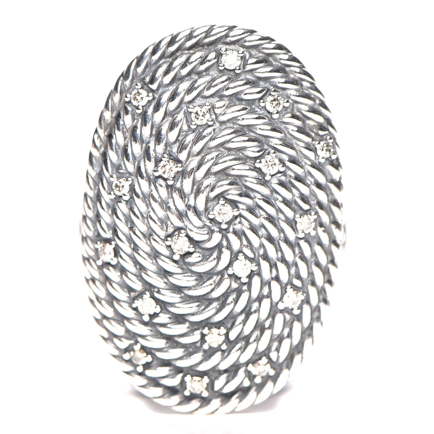 David Yurman Sterling Silver Diamond Cable Coil Ring 58.5 8.75 1 of 4