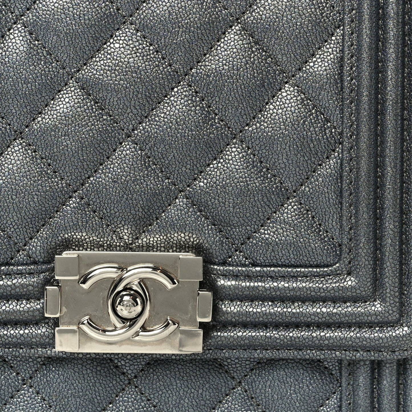 Iridescent Caviar Quilted North South Boy Flap Silver