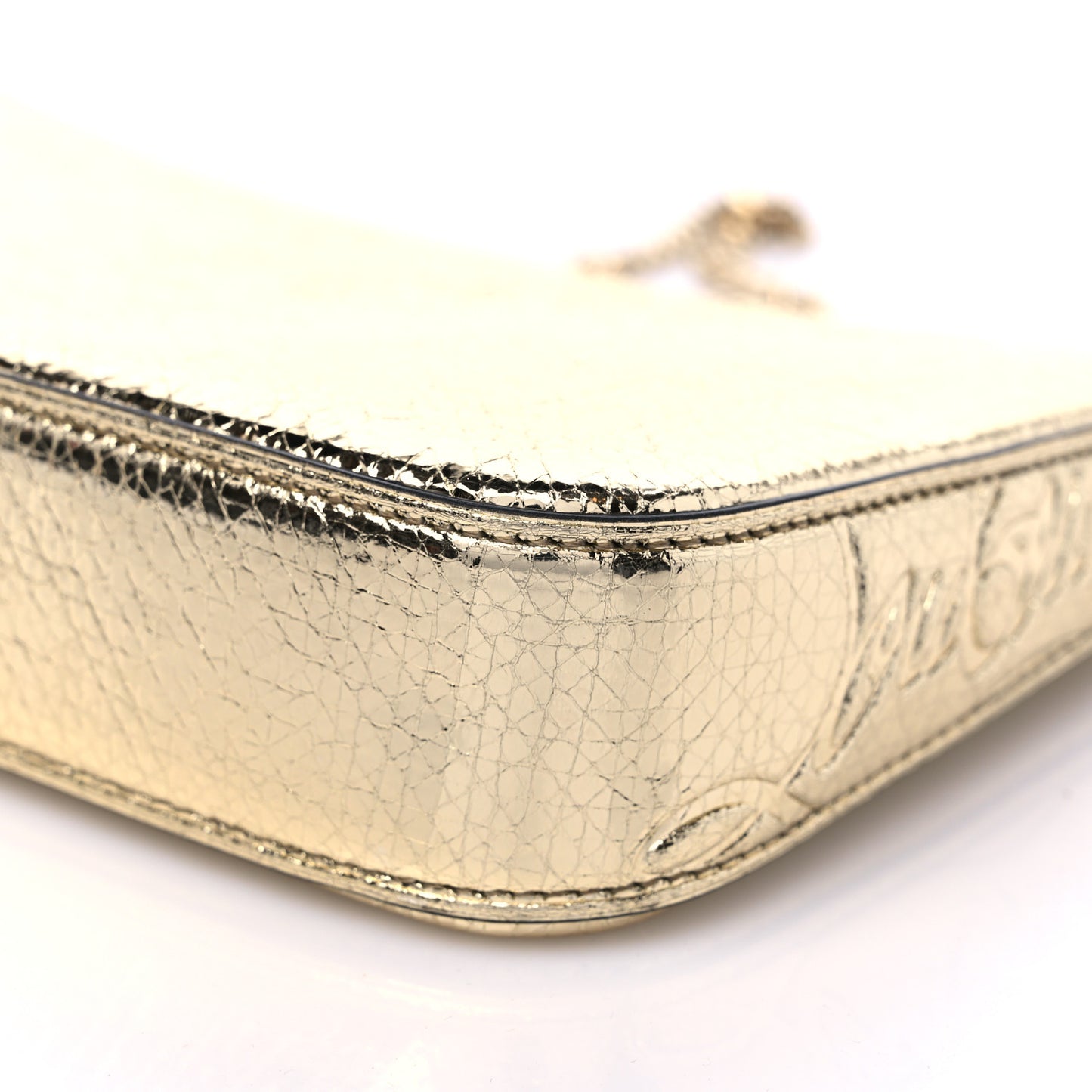 Iridescent Textured Calfskin Loubila Chain Clutch Gold