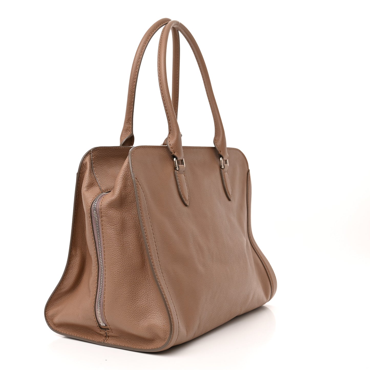 Pebbled Calfskin Large Skull Padlock Zip Around Tote Taupe