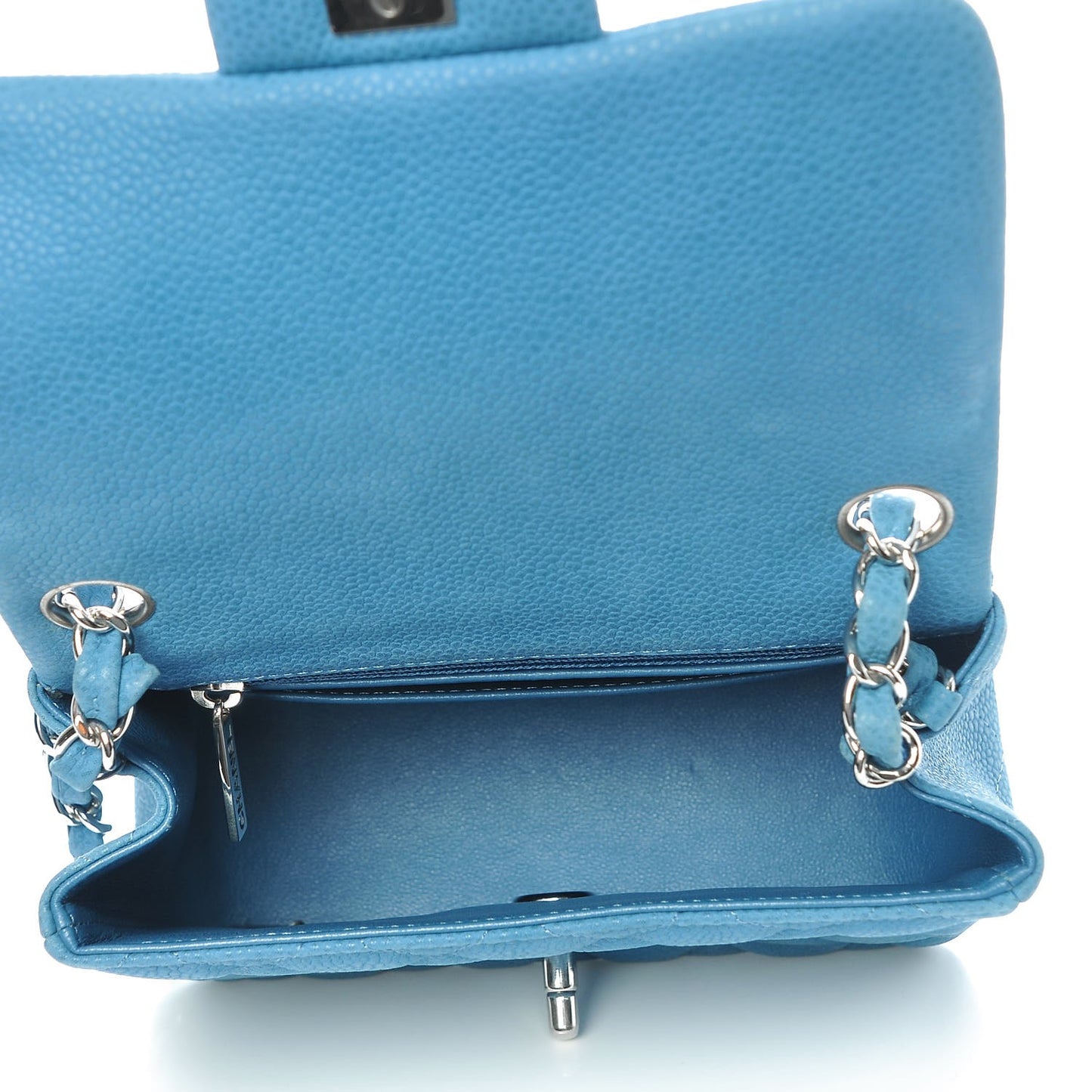 Iridescent Caviar Quilted Mini Square Flap Blue