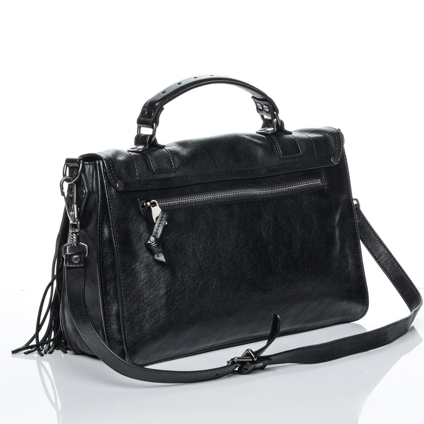 Lambskin Fringe Medium PS1 Satchel Black