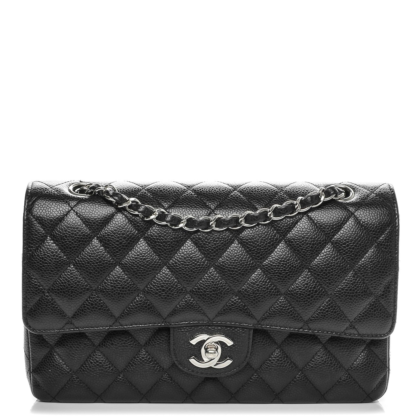 Caviar Quilted Medium Double Flap Black