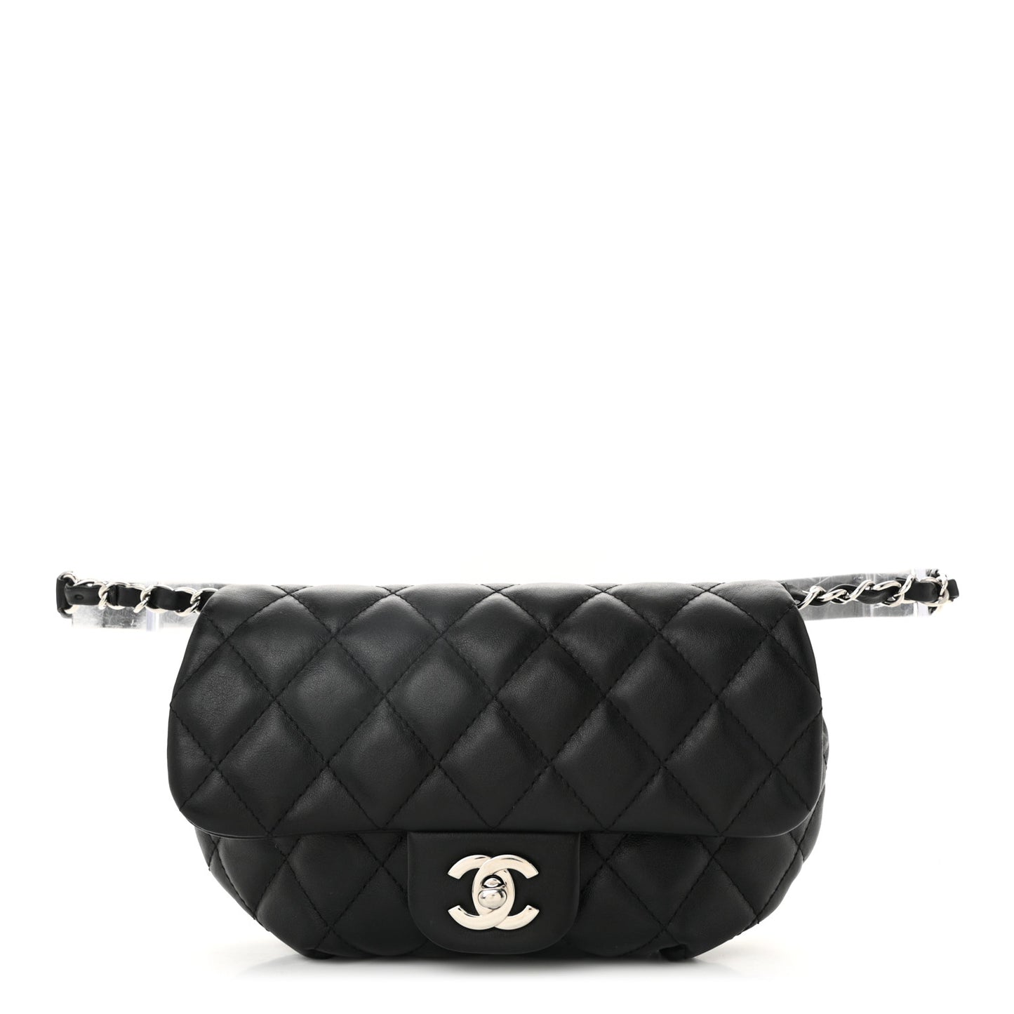 Calfskin Quilted CC Uniform Flap Belt Bag Black