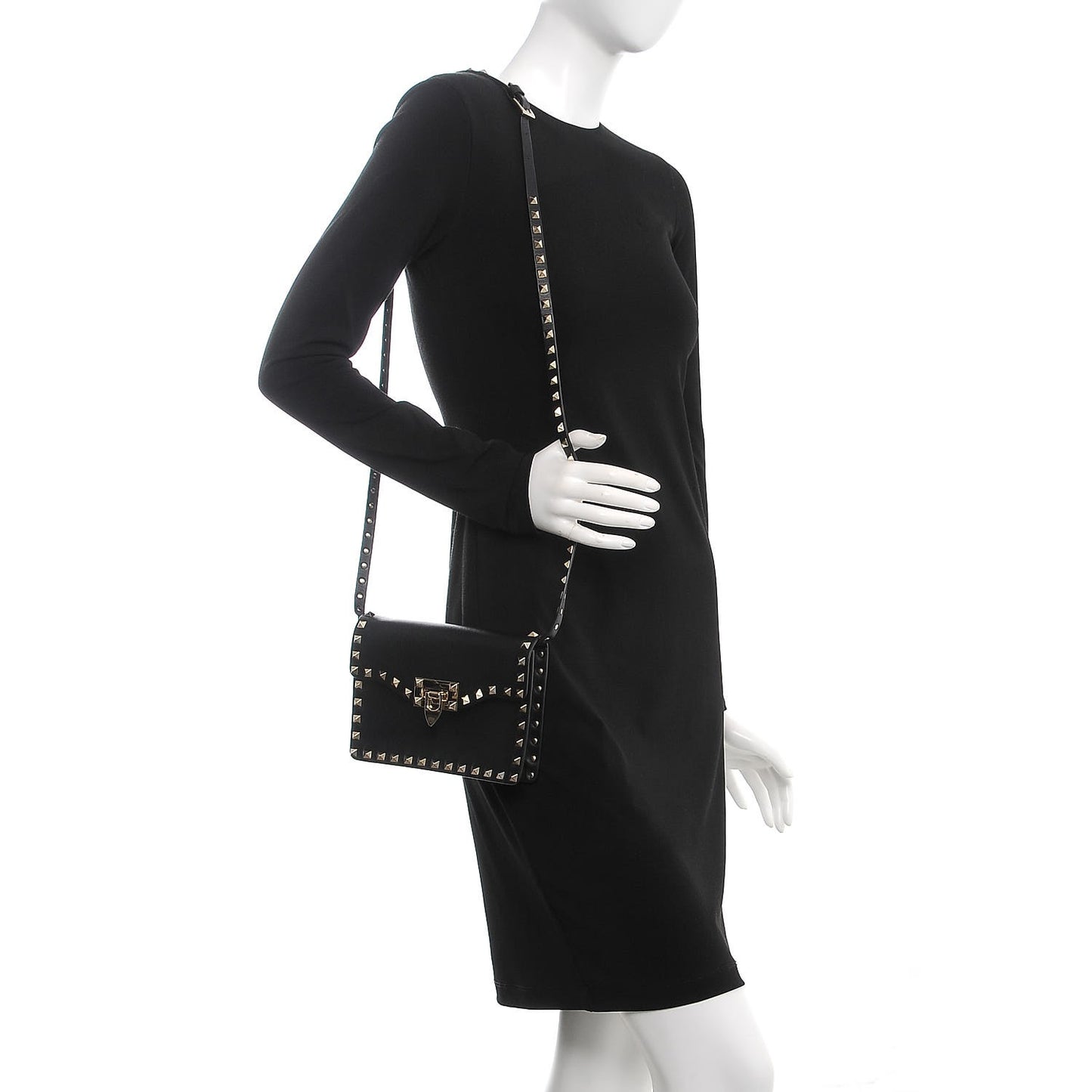 Vitello Rockstud Shoulder Flap Bag Black
