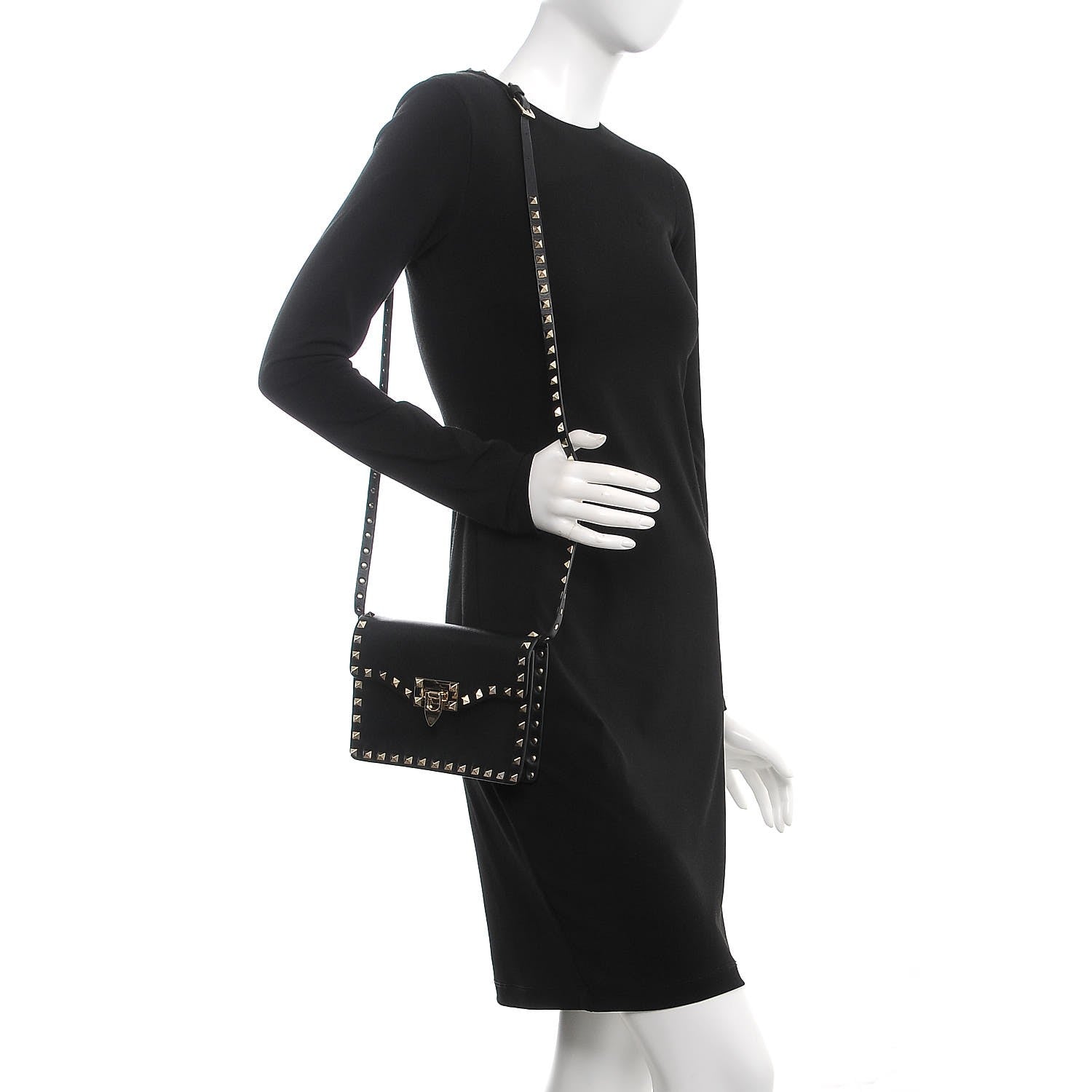 Valentino Garavani Vitello Rockstud Shoulder Flap Bag Black 2 of 6