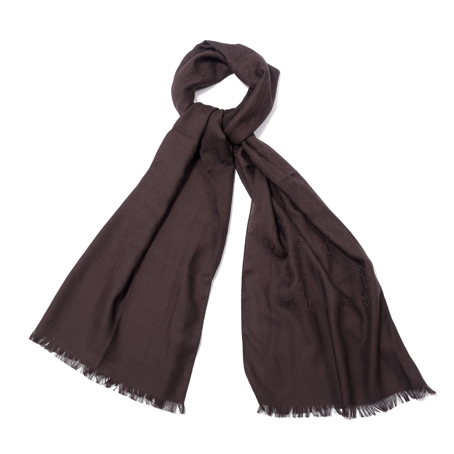 Gucci Wool Silk GG Monogram GGNat Plus Scarf Coffee 1 of 3