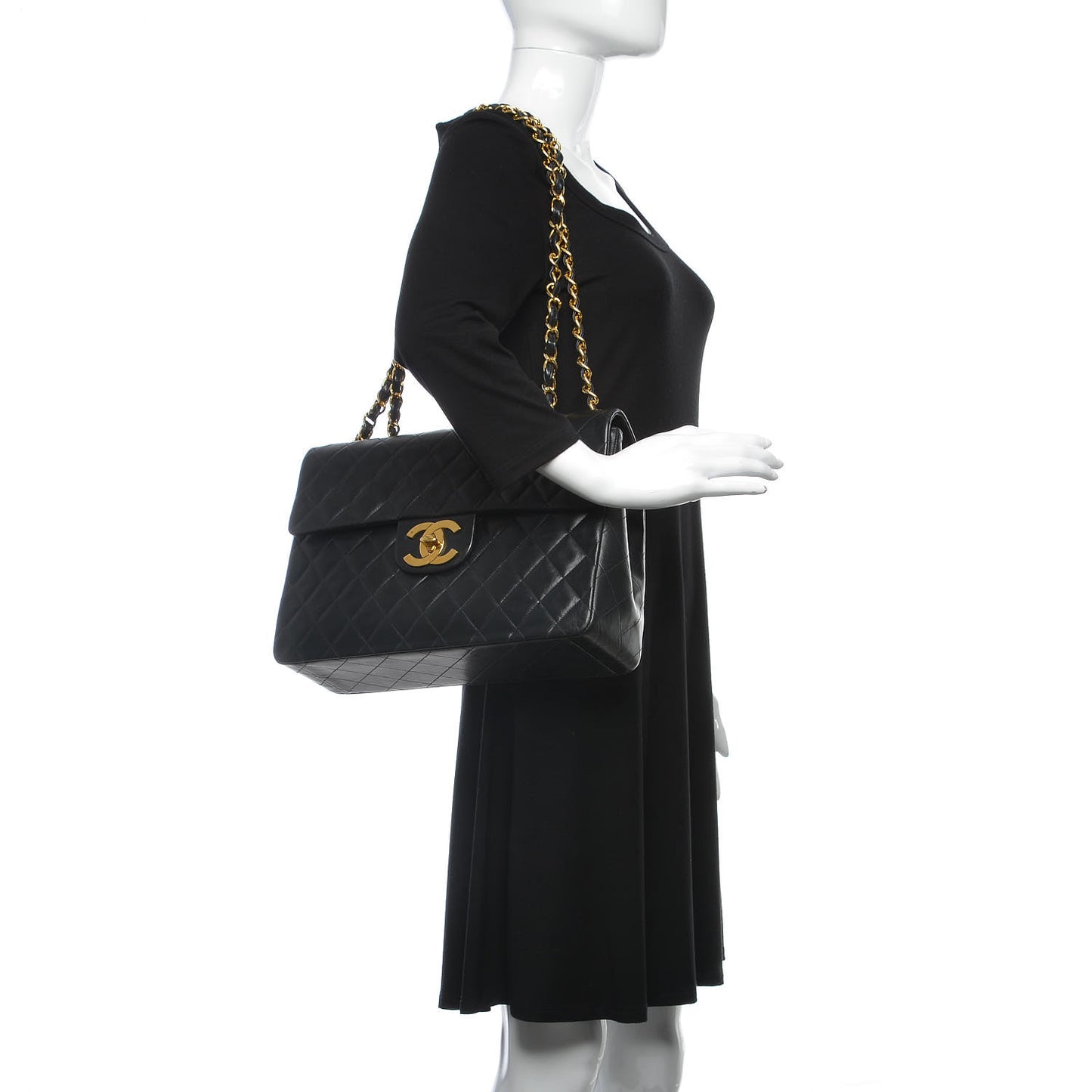 Lambskin Quilted XL Jumbo Single Flap Black