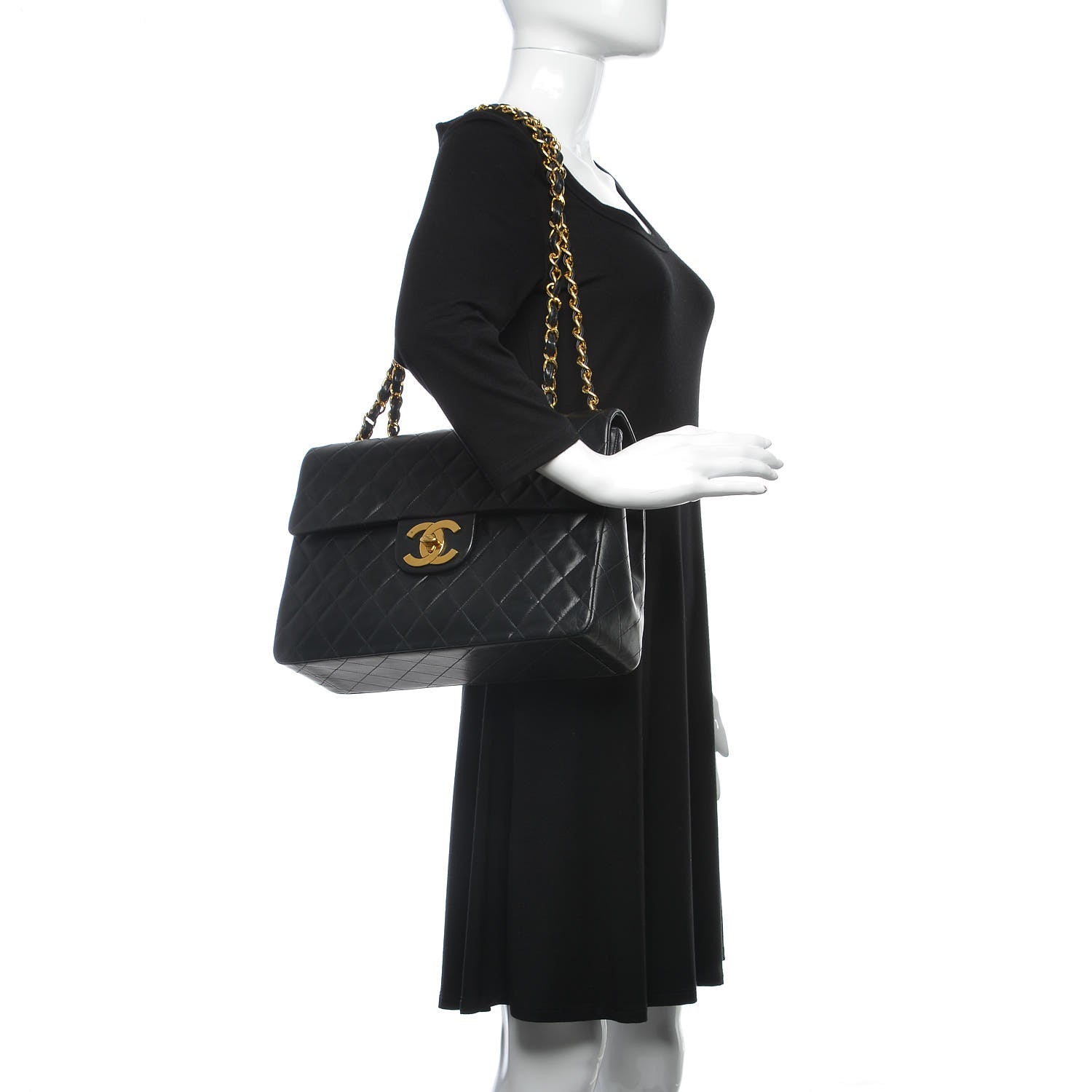 Chanel Lambskin Quilted XL Jumbo Single Flap Black 2 of 9