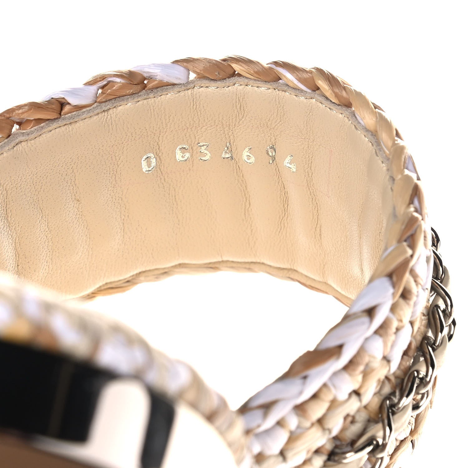 Chanel Raffia Lambskin Woven Chain CC Toe Ring Sandals 38 Beige White 8 of 10