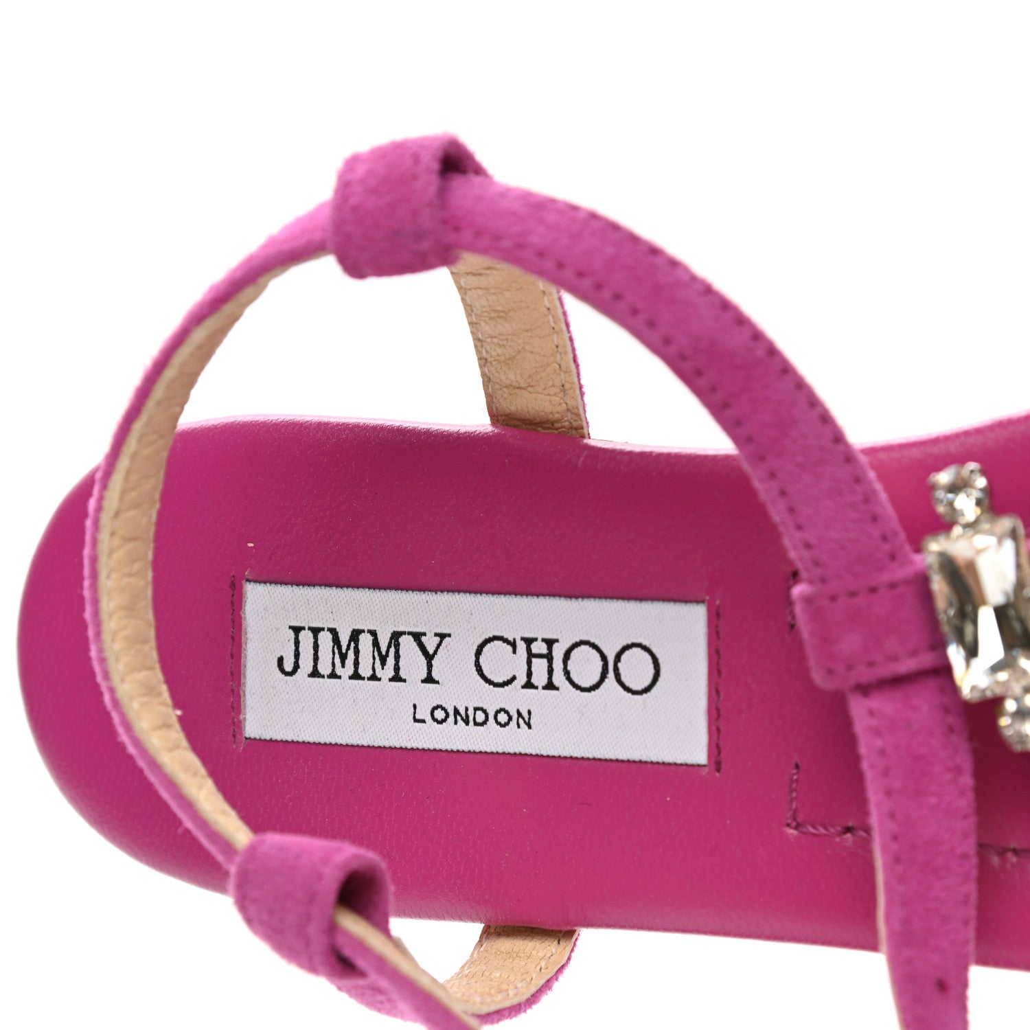 Jimmy Choo Suede Crystal T-Strap Flat Sandals 40 Magenta 7 of 9