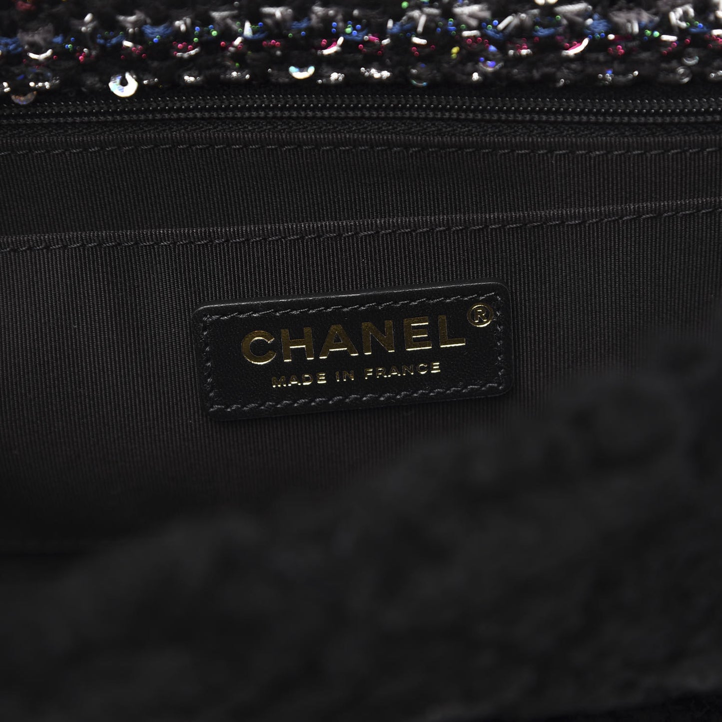 Shearling Sheepskin Tweed Quilted Single Flap Black