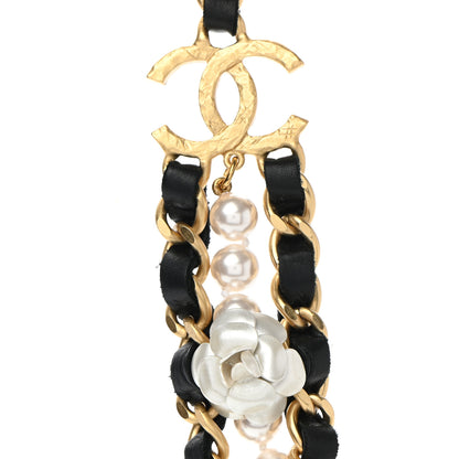 Chanel Calfskin Pearl Chain 90's Camellia CC Choker Necklace Gold Black 4 of 7