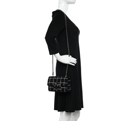 Chanel Tweed Quilted Mini Rectangular Camellia Flap Black White 2 of 11
