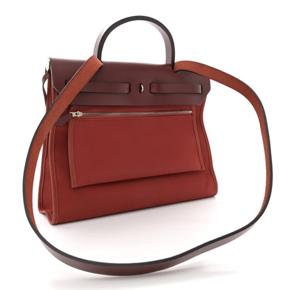 Hermes Vache Hunter Toile Herbag Zip 31 PM Rouge H Brique 4 of 13