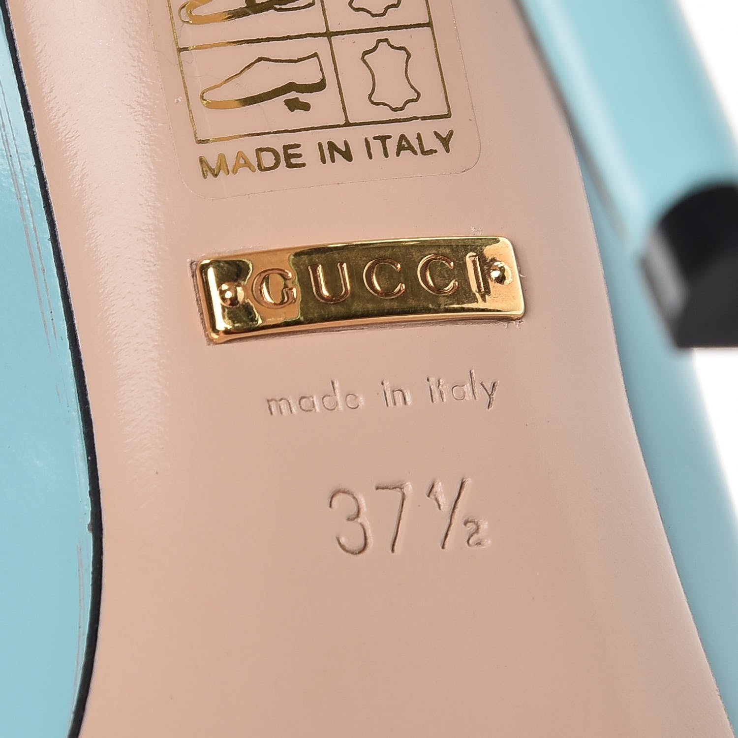 Gucci Regent Calfskin Crystal Removable Bow Elaisa Platform High Heel Pumps 37.5 New Aquamarine 6 of 9