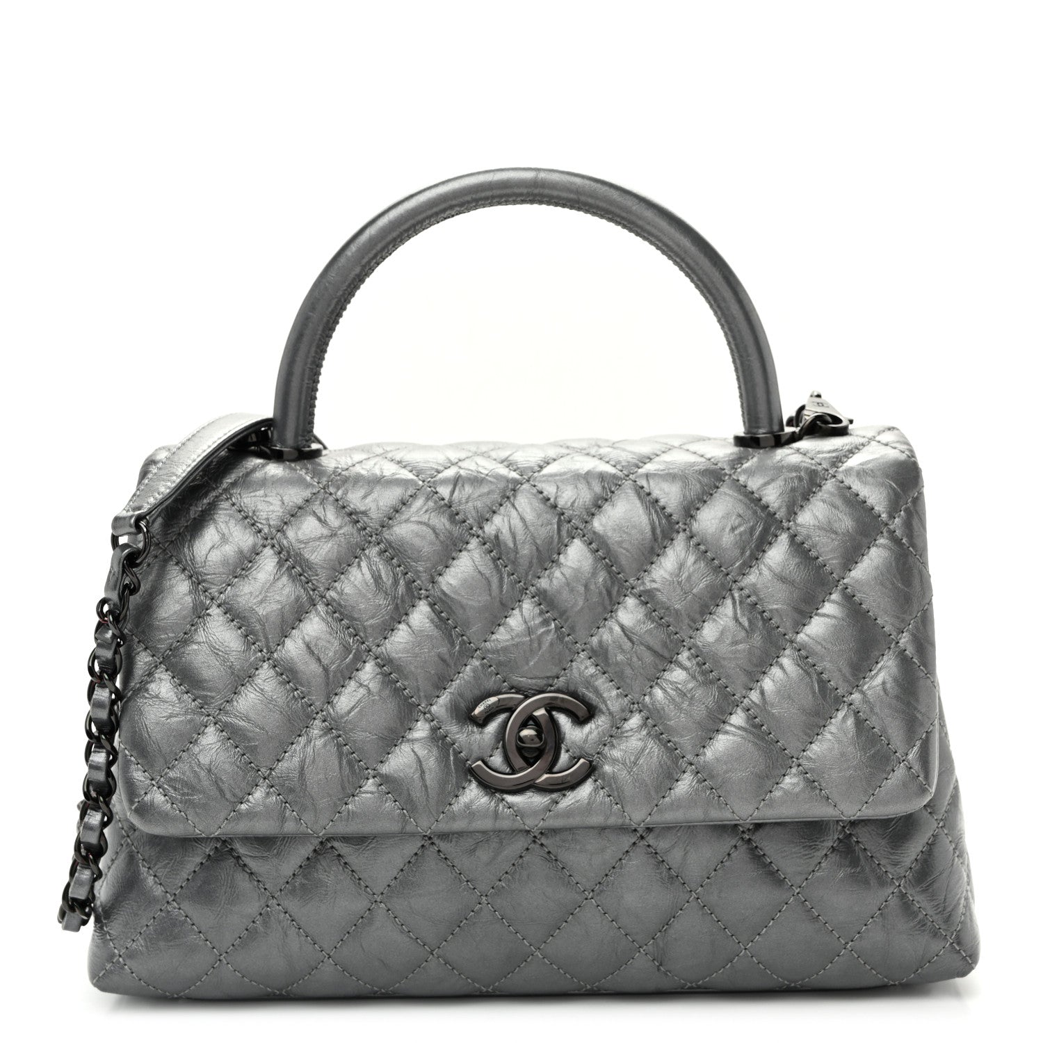 Chanel Metallic Aged Calfskin Quilted Small Coco Handle Flap Charcoal 1 of 10