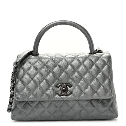 Chanel Metallic Aged Calfskin Quilted Small Coco Handle Flap Charcoal 1 of 10
