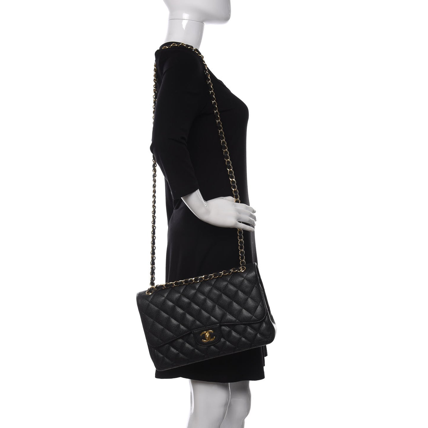 Caviar Quilted Jumbo Double Flap Black