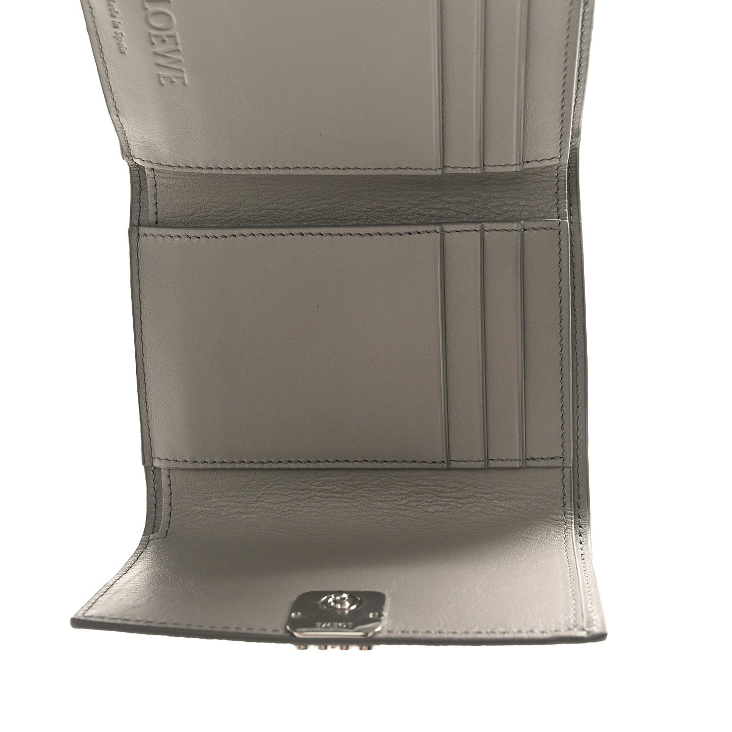 Pebble Grain Calfskin Anagram Small Vertical Wallet Grey