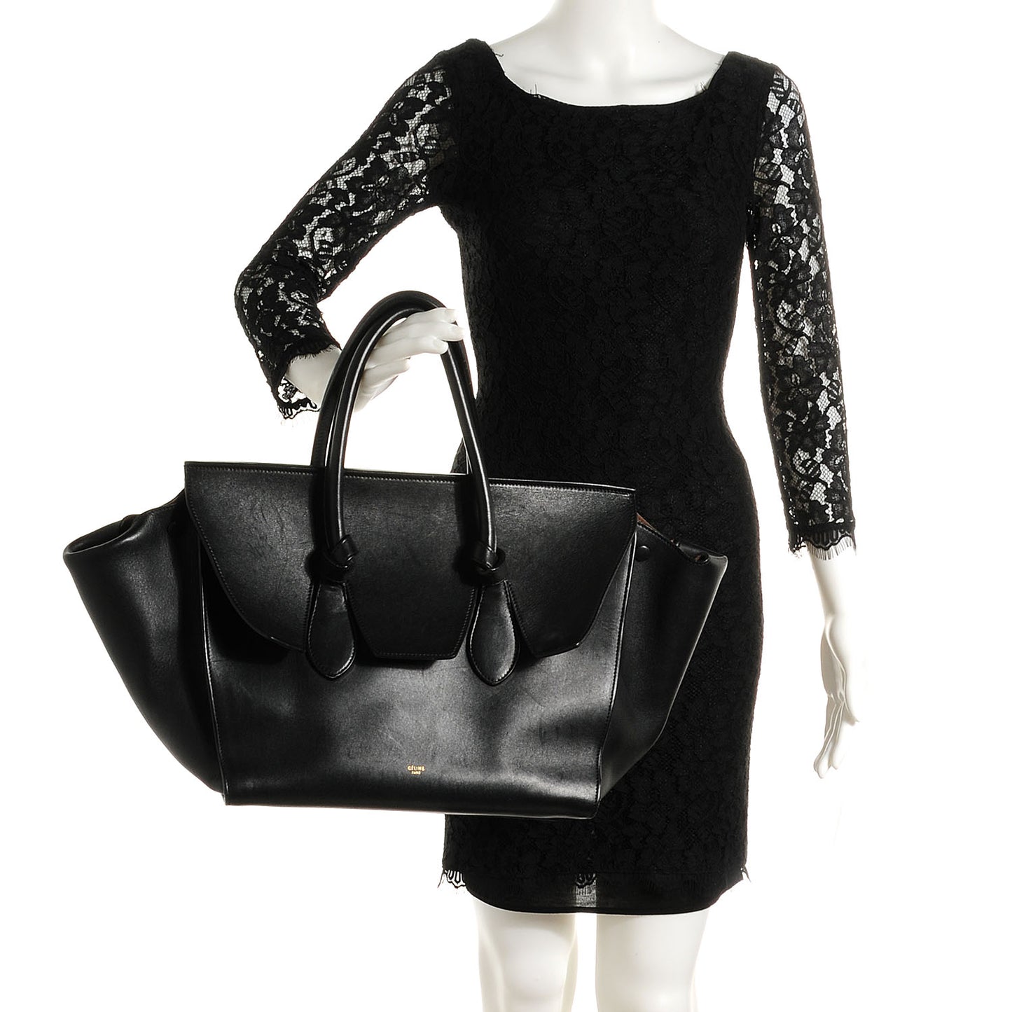 Smooth Calfskin Large Tie Knot Tote Black