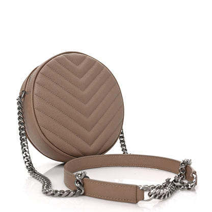 Saint Laurent Grain De Poudre Matelasse Chevron Quilted Round Vinyle Camera Bag Gold Sand 3 of 7