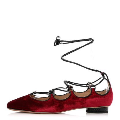 Valentino Garavani Calfskin Snakeskin Embossed Velvet Crossover Ballerina Flats 38 Red 1 of 9
