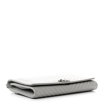 Chanel Calfskin Chevron Quilted Boy Wallet On Removable Chain WOC Grey 3 of 8