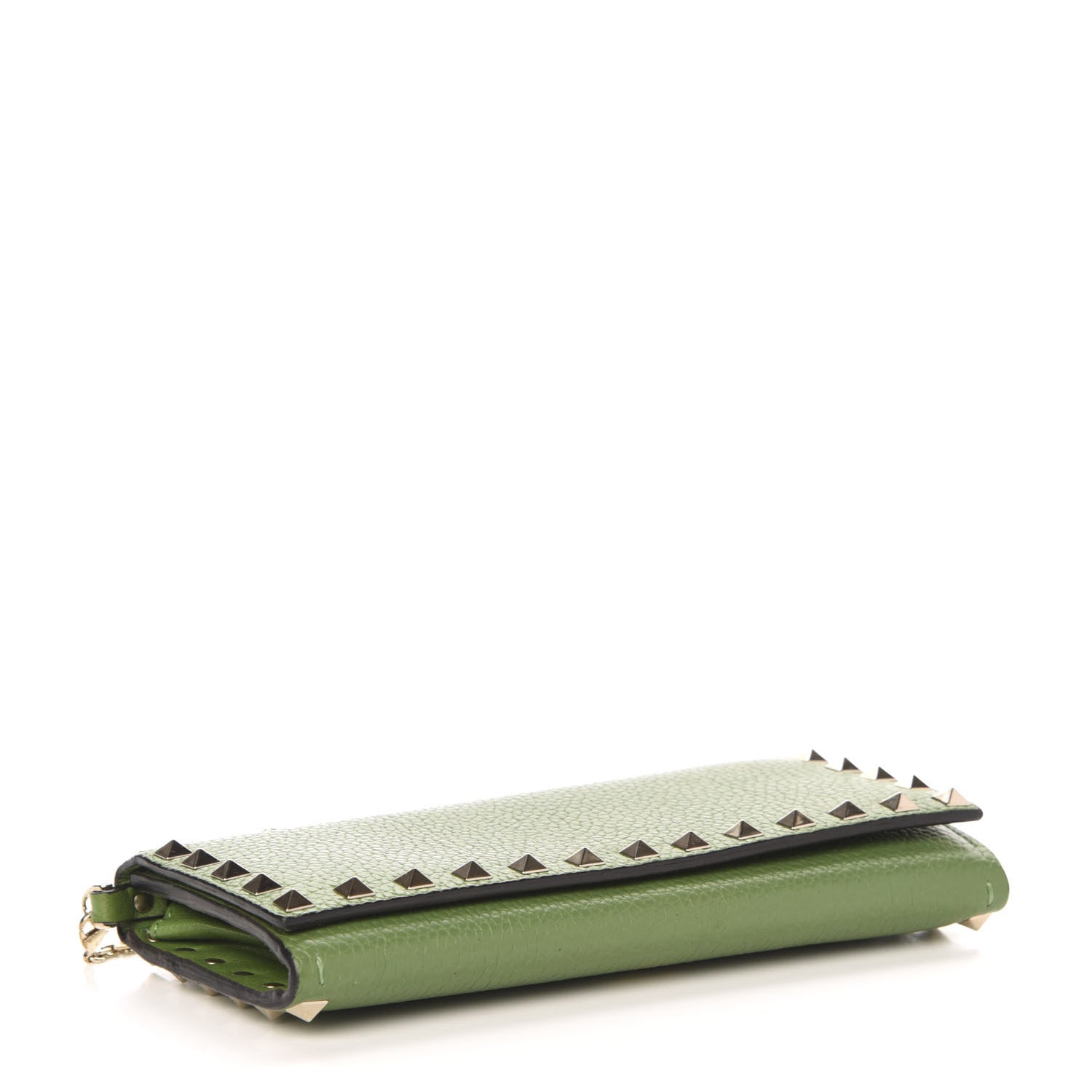 Valentino Garavani Pebbled Calfskin Rockstud Flap Wallet On Chain Deep Clover 4 of 13