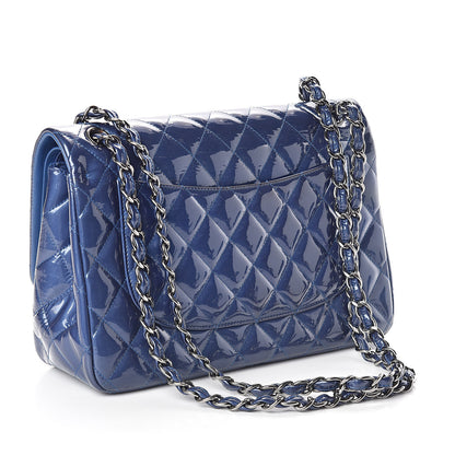 Chanel Patent Quilted Jumbo Double Flap Blue 3 of 13