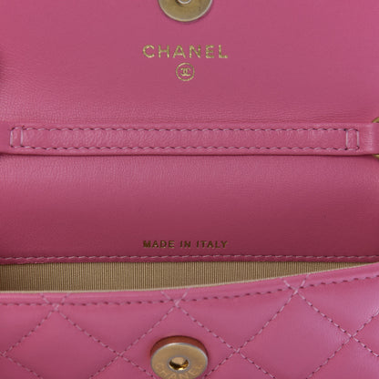 Chanel Lambskin Quilted Pearl Crush Clutch With Chain Pink 6 of 10