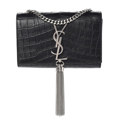 Saint Laurent Calfskin Crocodile Embossed Small Classic Monogram Kate Tassel Satchel Black 1 of 8