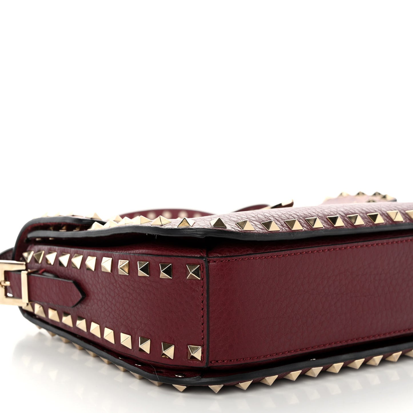Pebbled Calfskin Medium Rockstud Flap Saddle Bag Rubino