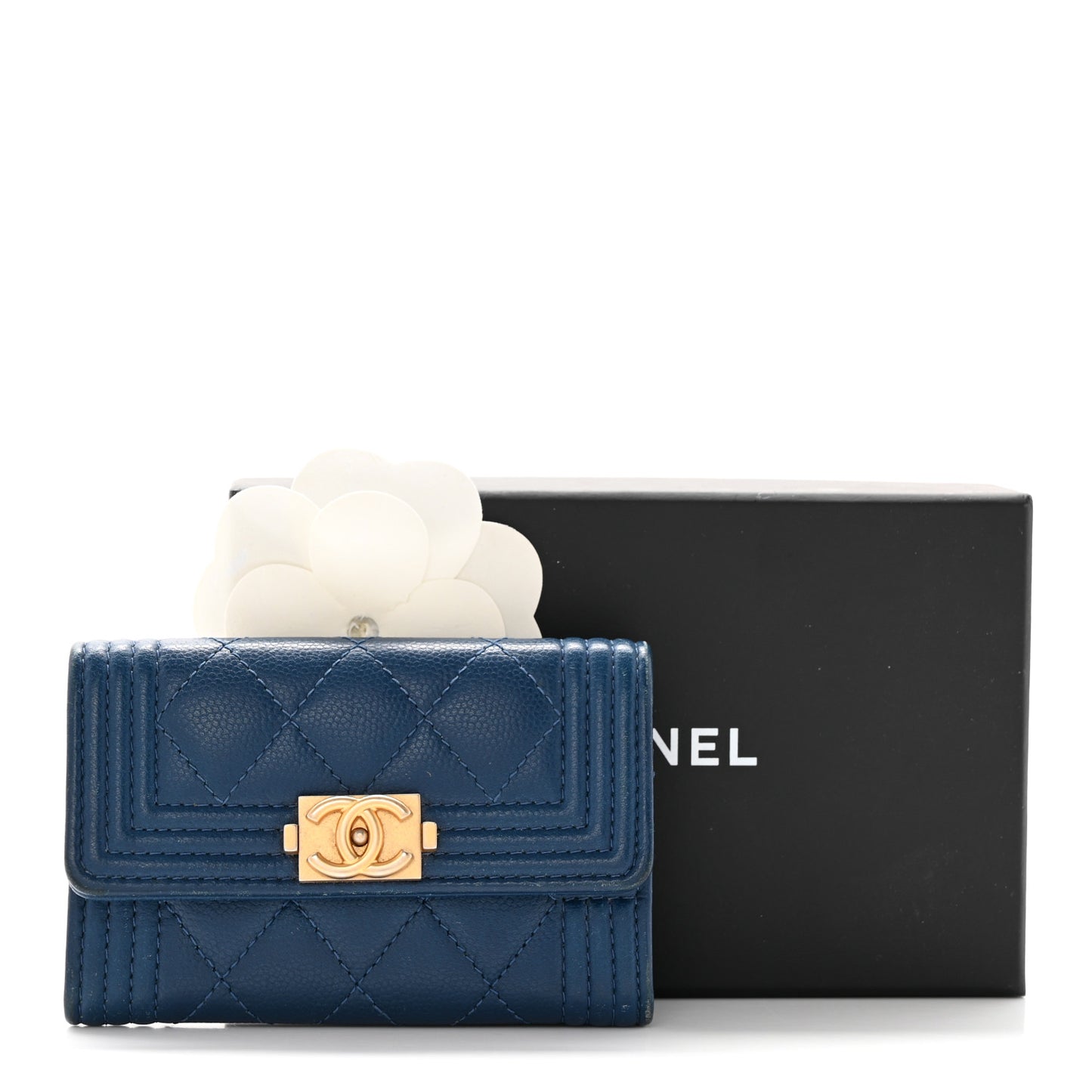 Caviar Quilted Boy Flap Card Holder Blue