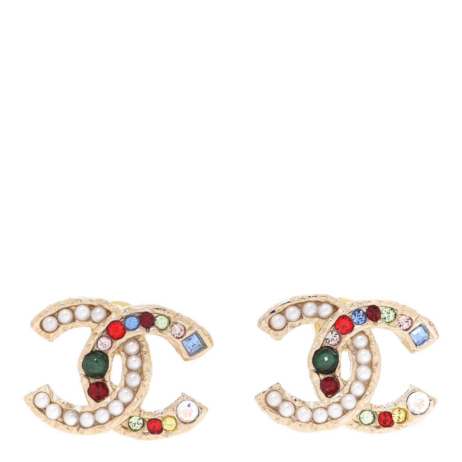 Chanel Pearl Crystal CC Earrings Gold Multicolor 1 of 5