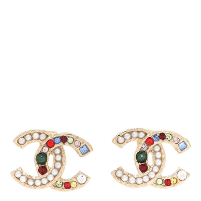 Chanel Pearl Crystal CC Earrings Gold Multicolor 1 of 5