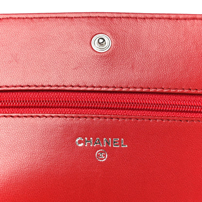 Chanel Lambskin Camellia Embossed Wallet On Chain WOC Red 6 of 19