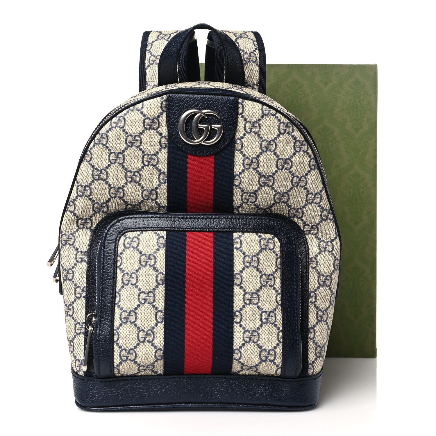 Gucci GG Supreme Monogram Textured Dollar Calfskin Web Small Ophidia Day Backpack Beige Blue Black 10 of 10