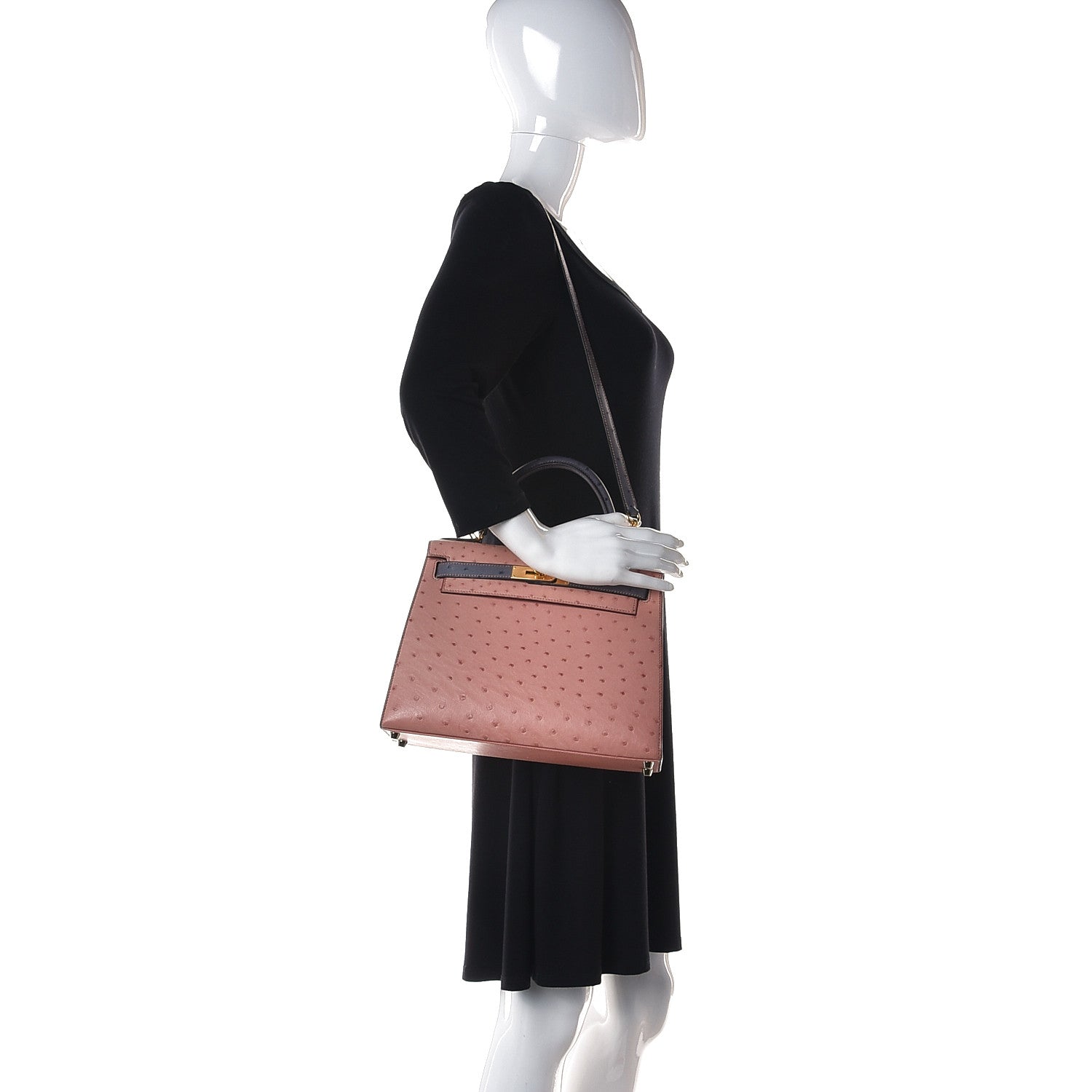 Hermes Ostrich Horseshoe Kelly Sellier 28 Terre Cuite Gris Agate 2 of 39