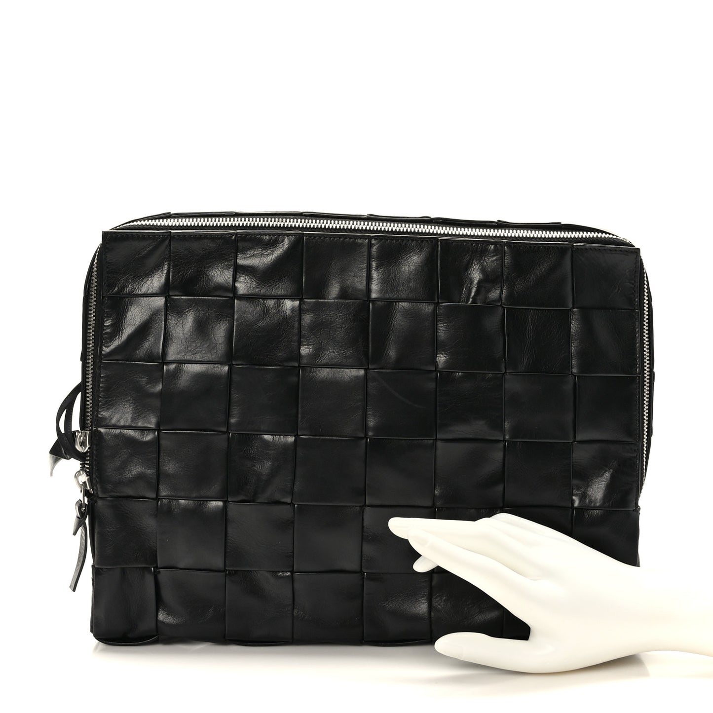 Paper Calfskin Maxi Intreccio Large Document Zipped Case Black