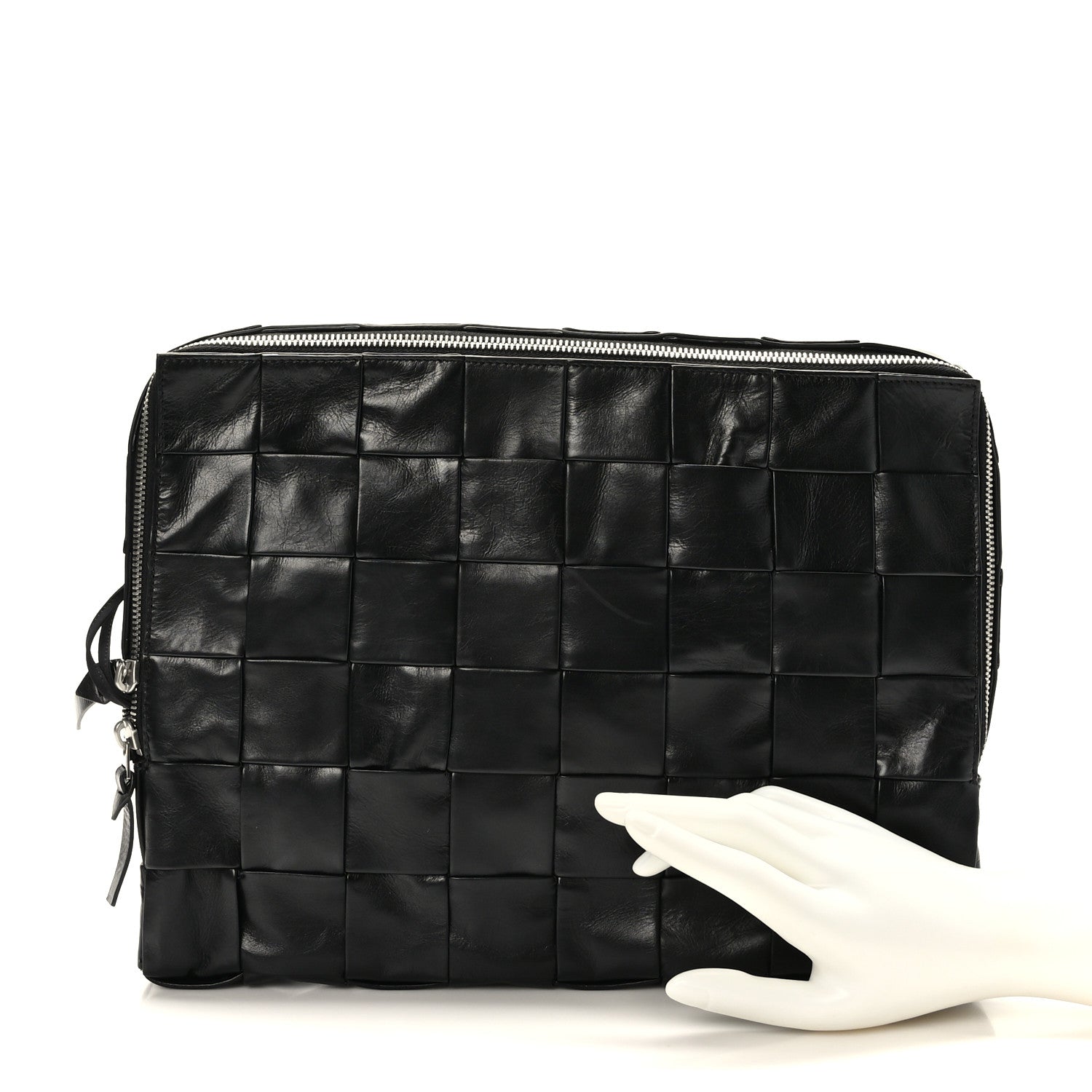 Bottega Veneta Paper Calfskin Maxi Intreccio Large Document Zipped Case Black 3 of 9