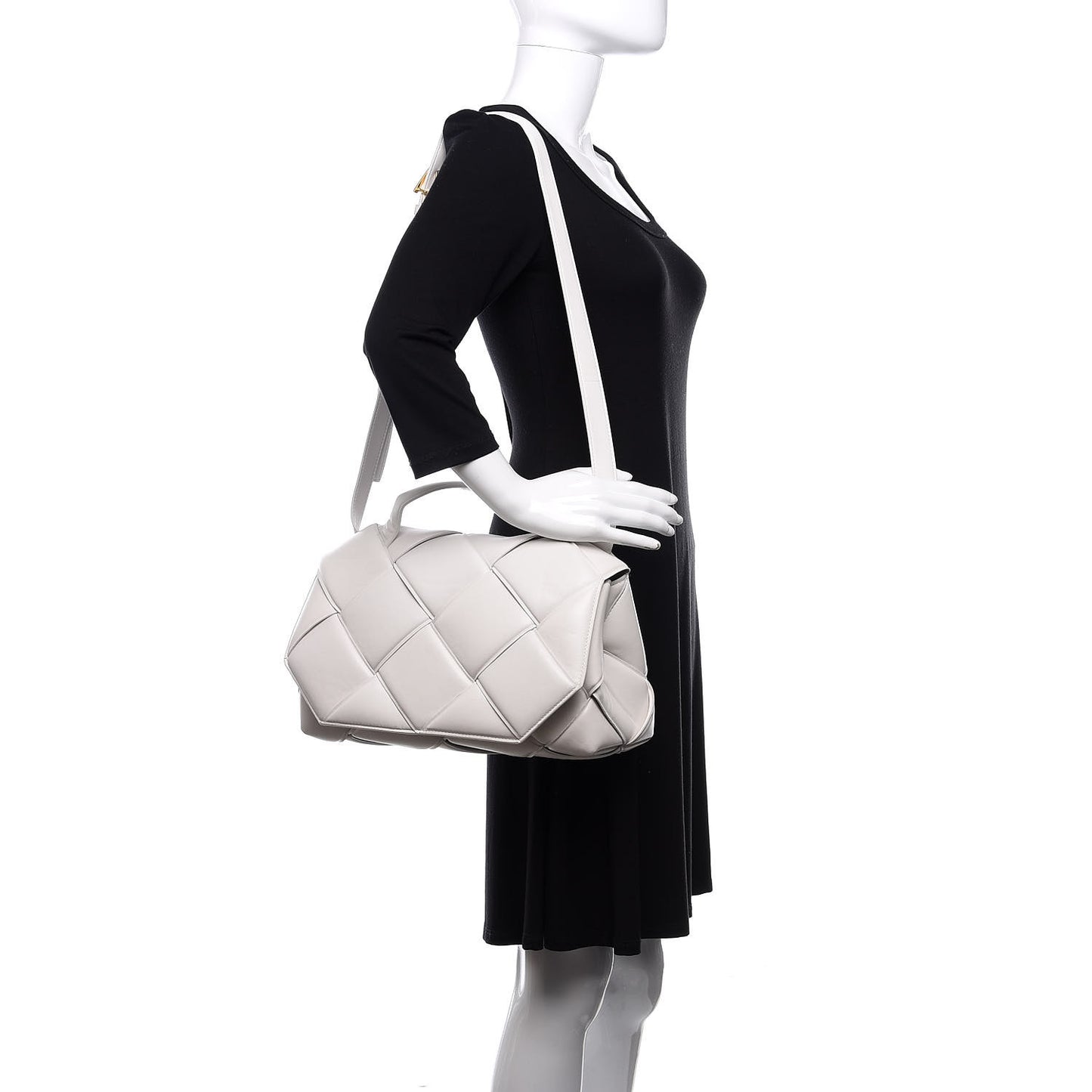 Nappa Intreccio Padded Top Handle Shoulder Bag White