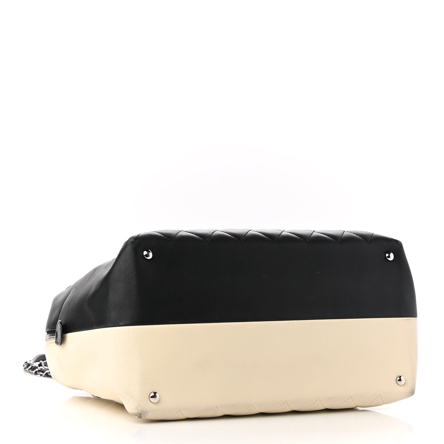 Calfskin Quilted Large Feather Weight Bowling Bag Black Ivory